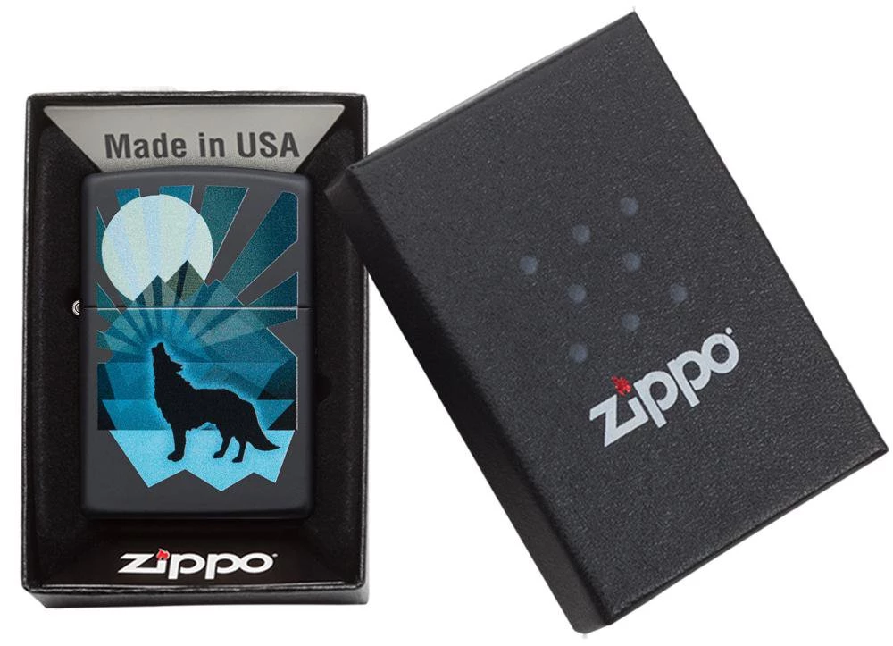Zippo Lighter - Wolf and Moon Design - Lighter USA