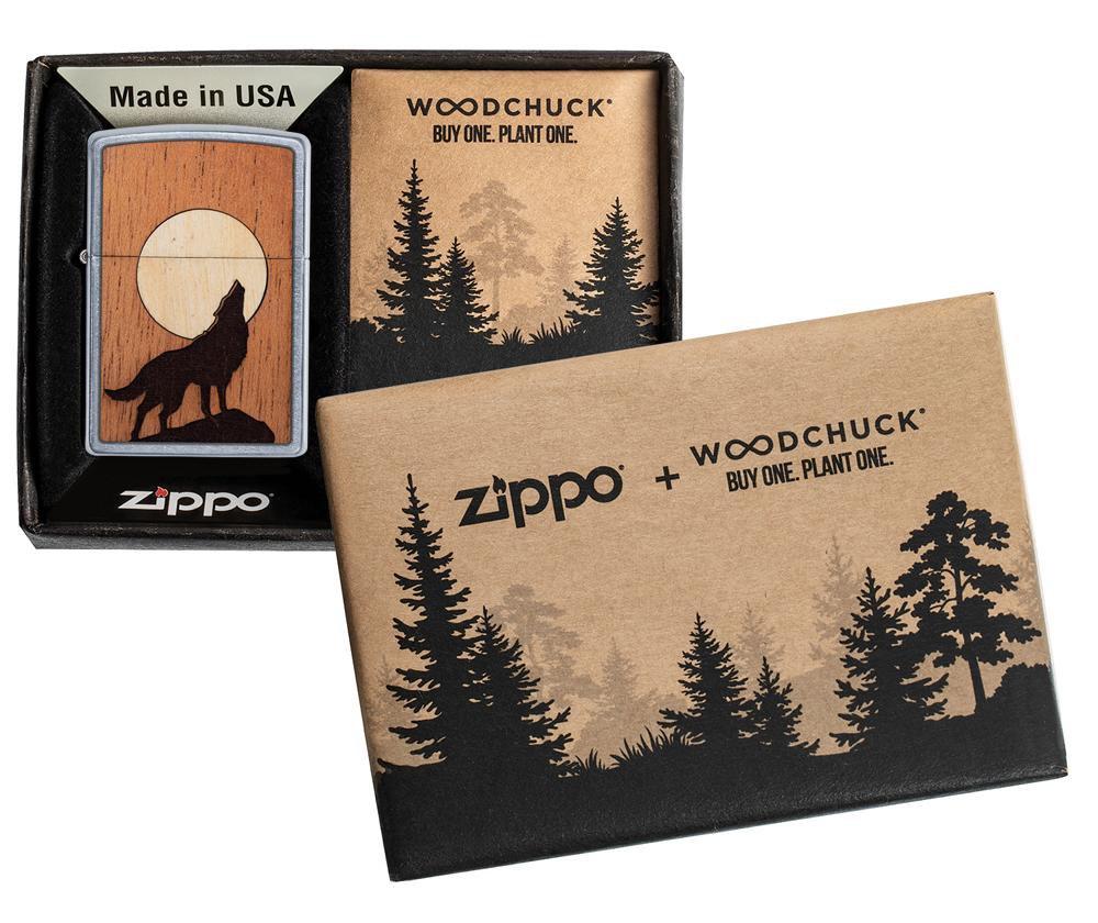 Zippo Lighter - Woodchuck USA Howling Wolf Street Chrome - Lighter USA
