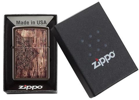 Zippo Lighter - Wood Mandala Design