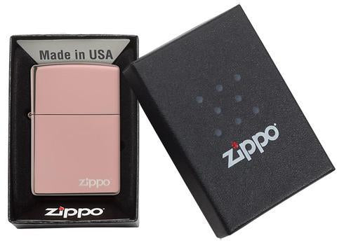 Zippo Lighter - Classic High Polish Rose Gold Zippo Logo