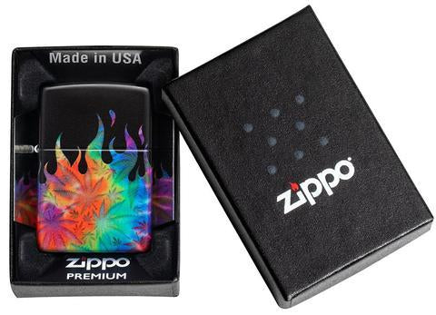 Zippo Lighter - Multi-Colored Flames Leaf Design - Lighter USA