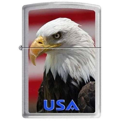 Zippo Lighter - Eagle w/Flag USA Brushed Chrome - Lighter USA