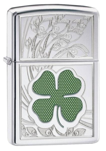 Zippo Lighter - Clover High Polish Chrome - Lighter USA