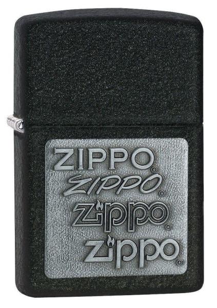 Zippo Lighter - Zippo Pewter Emblem Black Crackle - Lighter USA