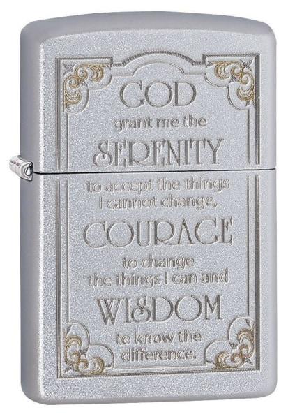 Zippo Lighter - Serenity Prayer Satin Chrome - Lighter USA