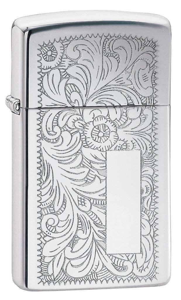 Zippo Lighter - Slim Venetian High Polish Chrome - Lighter USA