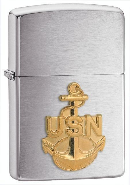 Zippo Lighter - Navy Anchor Brushed Chrome - Lighter USA