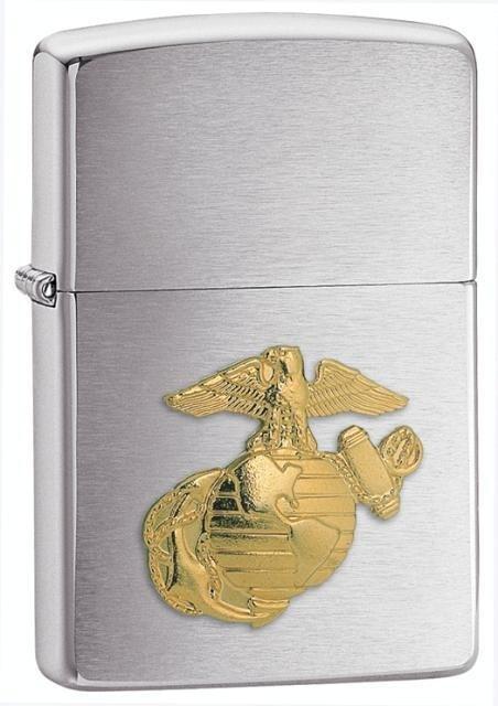 Zippo Lighter - Marines Emblem Brushed Chrome - Lighter USA