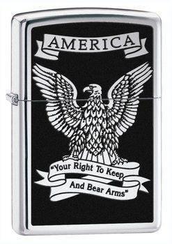 Zippo Lighter - Right to Keep & Bear Arms High Polish Chrome - Lighter USA