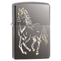 Zippo Lighter - Running Horse Black Ice Finish - Lighter USA