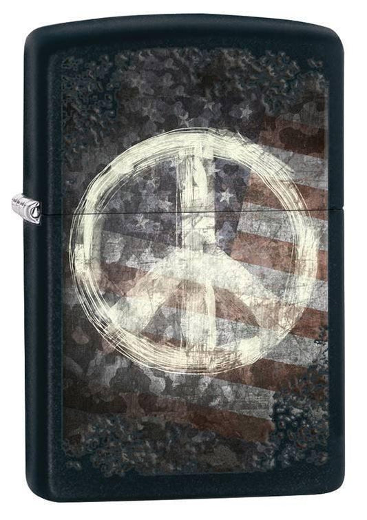 Zippo Lighter - Peace on American Flag Black Matte - Lighter USA