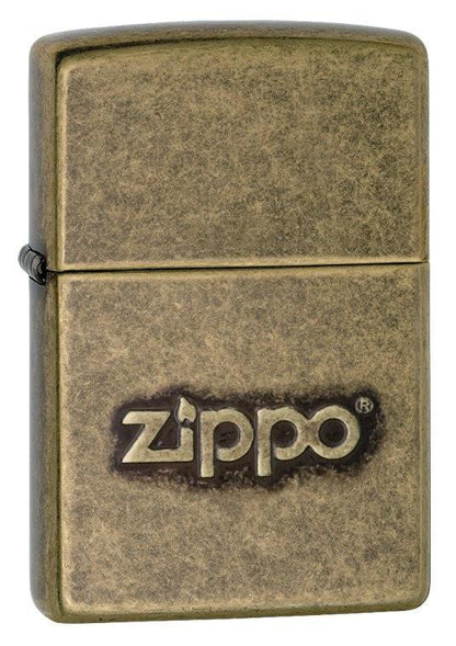 Zippo Lighter - Classic w/ Logo Antique Brass - Lighter USA