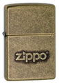 Zippo Lighter - Classic w/ Logo Antique Brass - Lighter USA