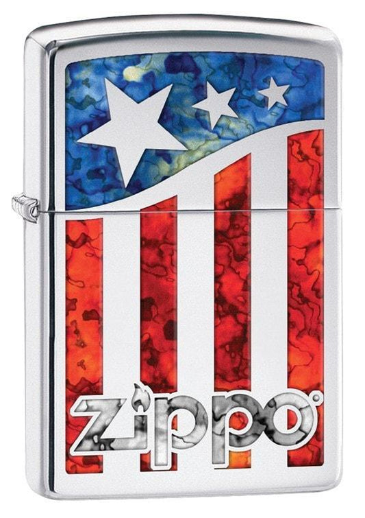 Zippo Lighter - American Flag High Polish Chrome - Lighter USA