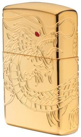 Zippo Lighter - Asian Dragon Armor High Polish Gold - Lighter USA