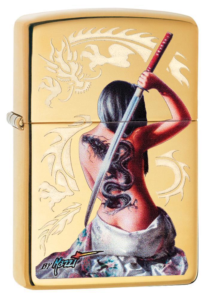 Zippo Lighter - Mazzi Dragon High Polish Brass - Lighter USA