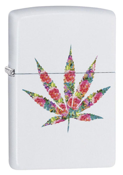 Zippo Lighter - Floral Weed White Matte - Lighter USA