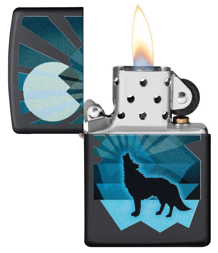 Zippo Lighter - Wolf and Moon Design - Lighter USA