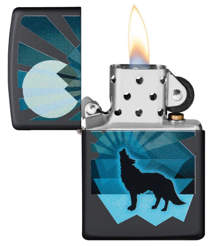 Zippo Lighter - Wolf and Moon Design - Lighter USA