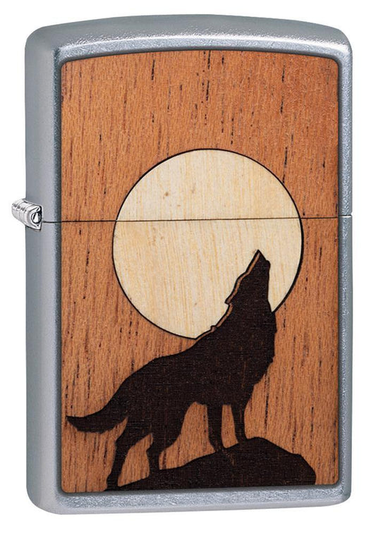 Zippo Lighter - Woodchuck USA Howling Wolf Street Chrome - Lighter USA