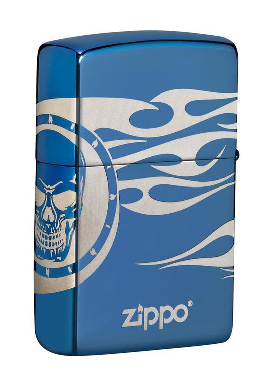 Zippo Lighter - Tattoo MultiCut High Polish Blue - Lighter USA