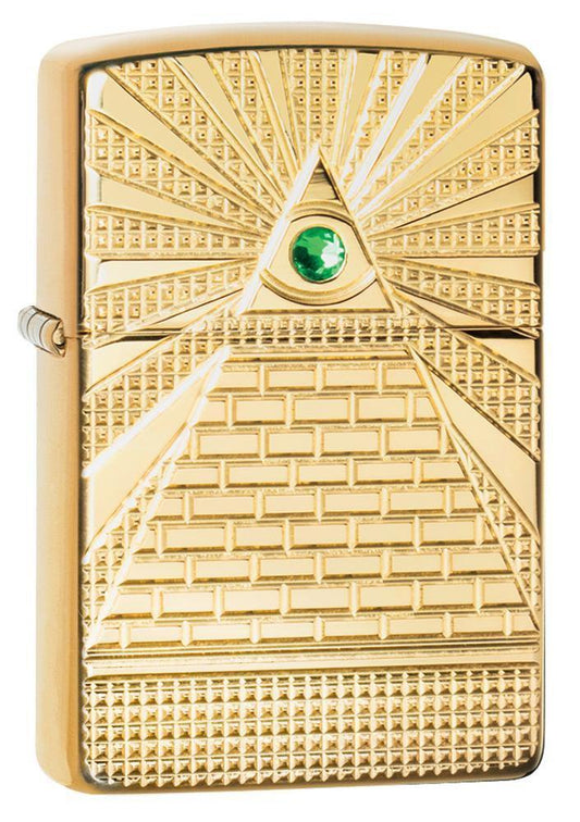 Zippo Lighter - Eye of Providence Brass High Polish Armor - Lighter USA