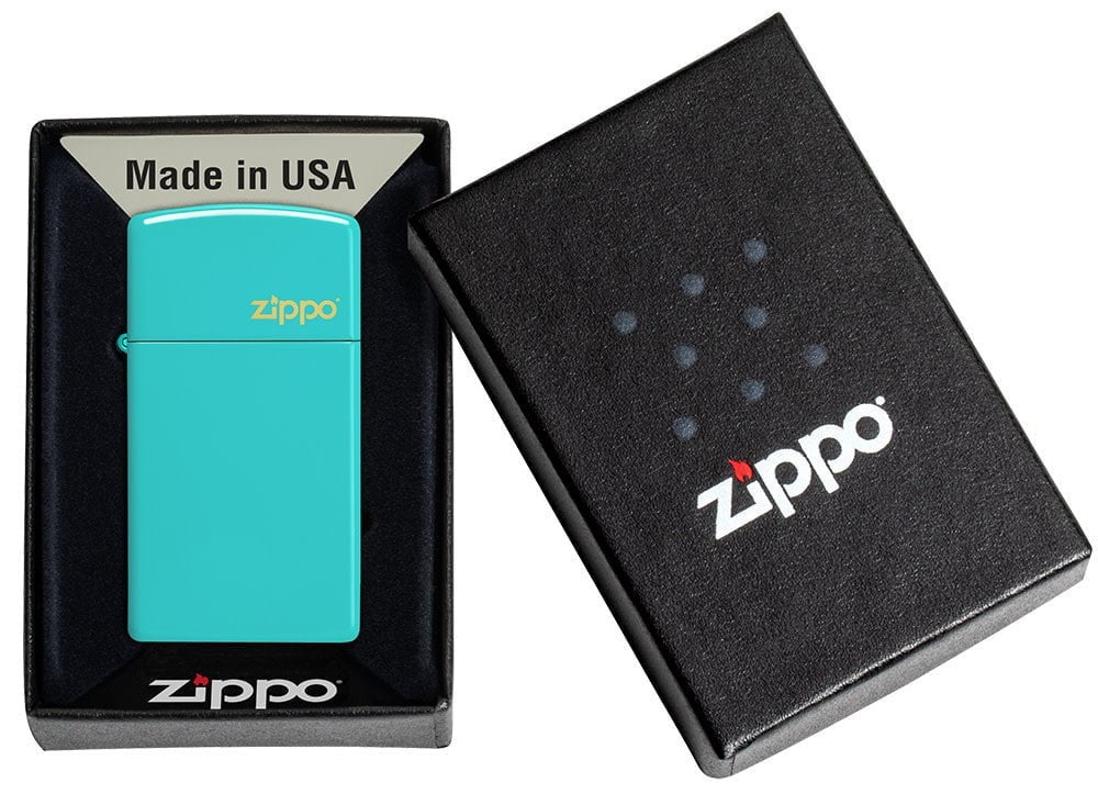 Zippo Lighter - Slim Flat Turquoise w/ Zippo Logo Zippo Lighter - Slim Flat Turquoise w/ Zippo Logo Zippo - Lighter USA