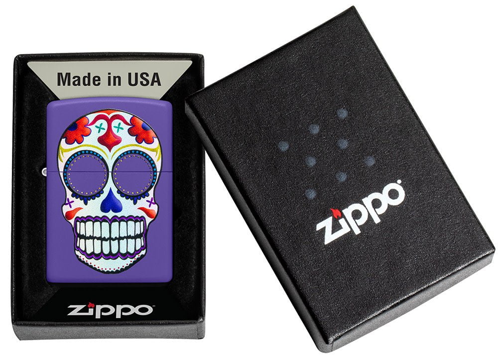 Zippo Lighter - Day of the Dead Sugar Skull on Purple Matte Finish Zippo Lighter - Day of the Dead Sugar Skull on Purple Matte Finish Zippo - Lighter USA