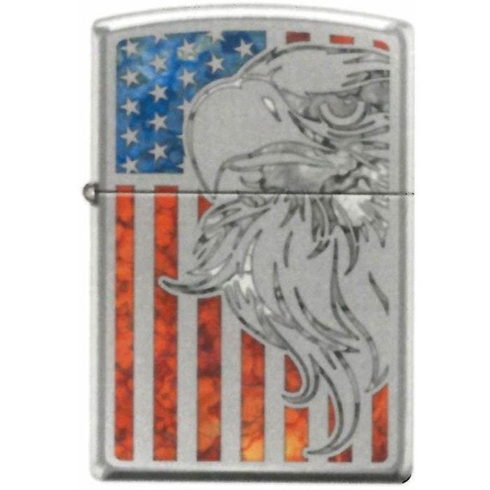 Zippo Lighter - Eagle Flag Fuzion High Polish Chrome - Lighter USA