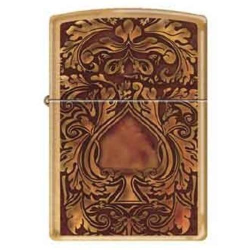 Zippo Lighter - Golden Spade Brushed Brass - Lighter USA