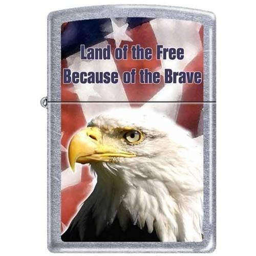 Zippo Lighter - Land of the Free Because of the Brave Street Chrome - Lighter USA