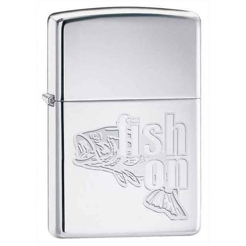 Zippo Lighter - Fish On! High Polish Chrome - Lighter USA