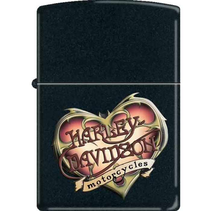 Zippo Lighter - Harley Davidson Hearts Black Matte - Lighter USA