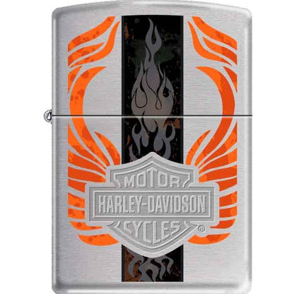 Zippo Lighter - Harley Davidson Orange Flame Brushed Chrome - Lighter USA