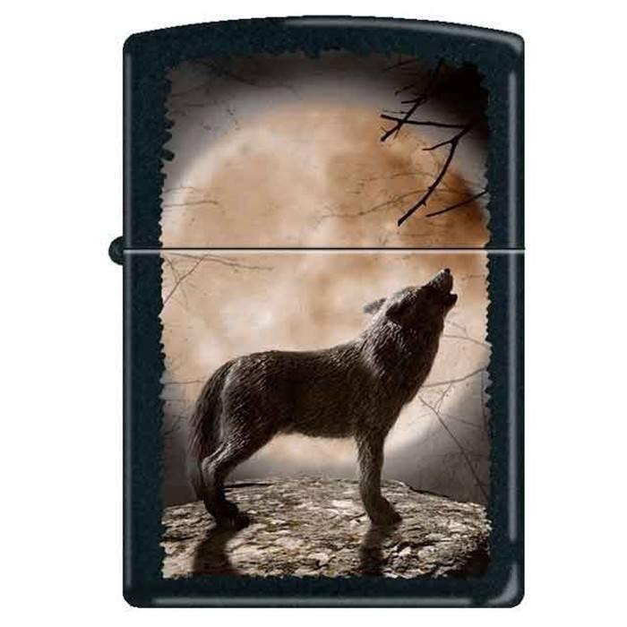 Zippo Lighter - Wolf Howling at Moon Black Matte - Lighter USA