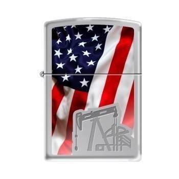 Zippo Lighter - Oil Derrick Flag High Polish Chrome - Lighter USA