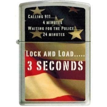 Zippo Lighter - Lock & Load Brushed Chrome - Lighter USA