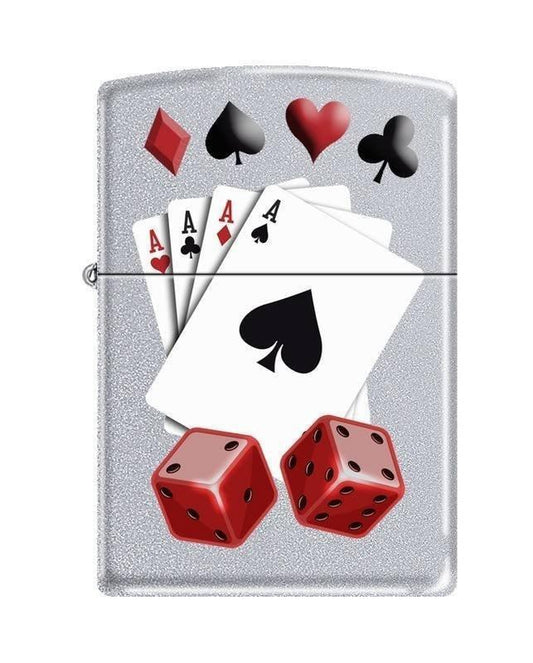 Zippo Lighter - 4 Aces and Dice Satin Chrome - Lighter USA