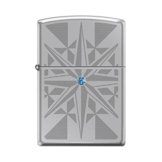 Zippo Lighter - Star w/ Blue Swarovski Crystal High Polish Chrome - Lighter USA