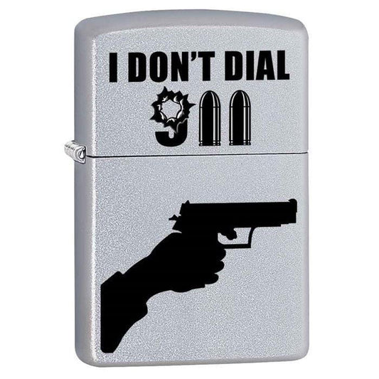 Zippo Lighter - I Don't Dial 911 Satin Chrome - Lighter USA
