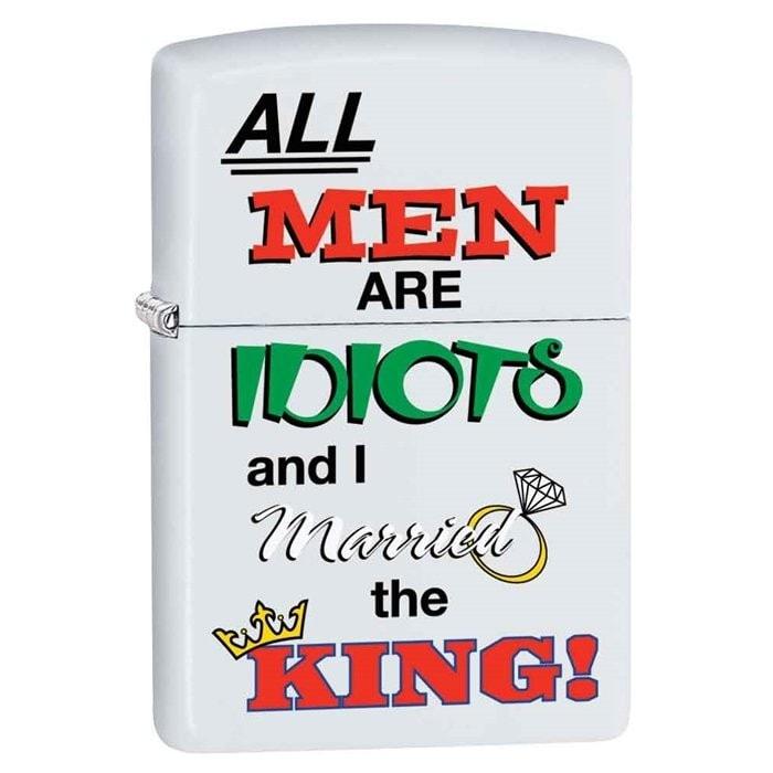 Zippo Lighter - All Men Are Idiots White Matte - Lighter USA