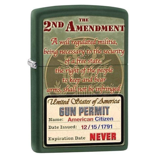 Zippo Lighter - 2nd Amendment Gun Permit Green Matte - Lighter USA