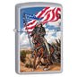 Zippo Lighter - Cowboy on Horse w/ Flag Satin Chrome - Lighter USA