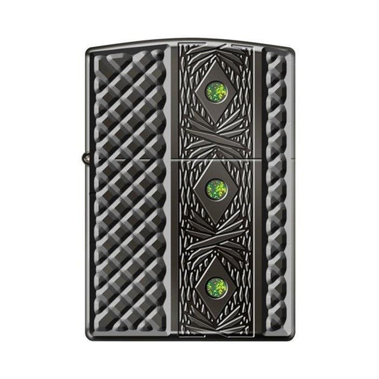 Zippo Lighter - Triple Stone Carved Heavy Walled w/ Swarovski Crystals - Lighter USA