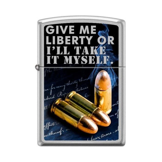 Zippo Lighter - Give Me Liberty Or I'll Take It Myself Satin Chrome - Lighter USA