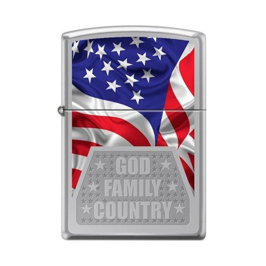 Zippo Lighter - God Family Country High Polish Chrome - Lighter USA