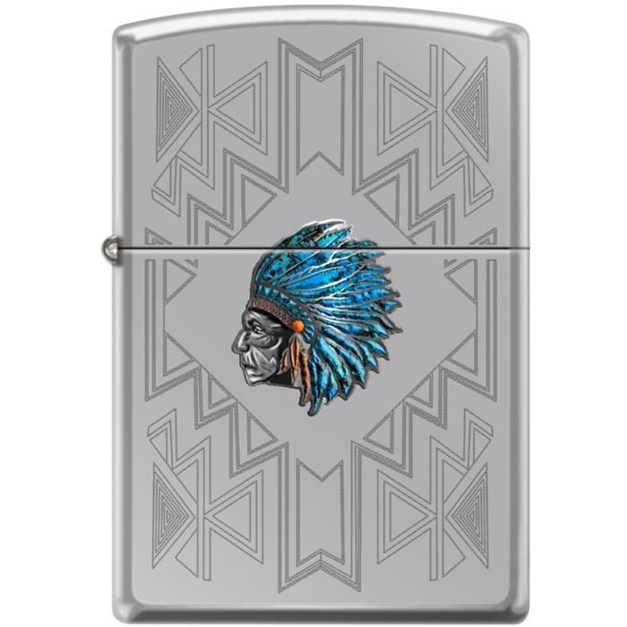 Zippo Lighter - Indian Headdress High Polish Chrome - Lighter USA