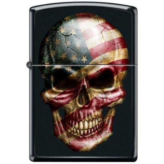 Zippo Lighter - Skull With Flag Black Matte - Lighter USA