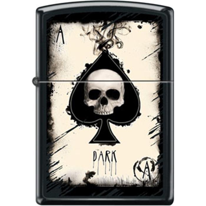 Zippo Lighter - Dark Ace Skull Black Matte - Lighter USA