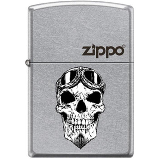 Zippo Lighter - Biker Skull With Logo Street Chrome - Lighter USA